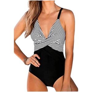 One Piece Swimsuit black with stripes